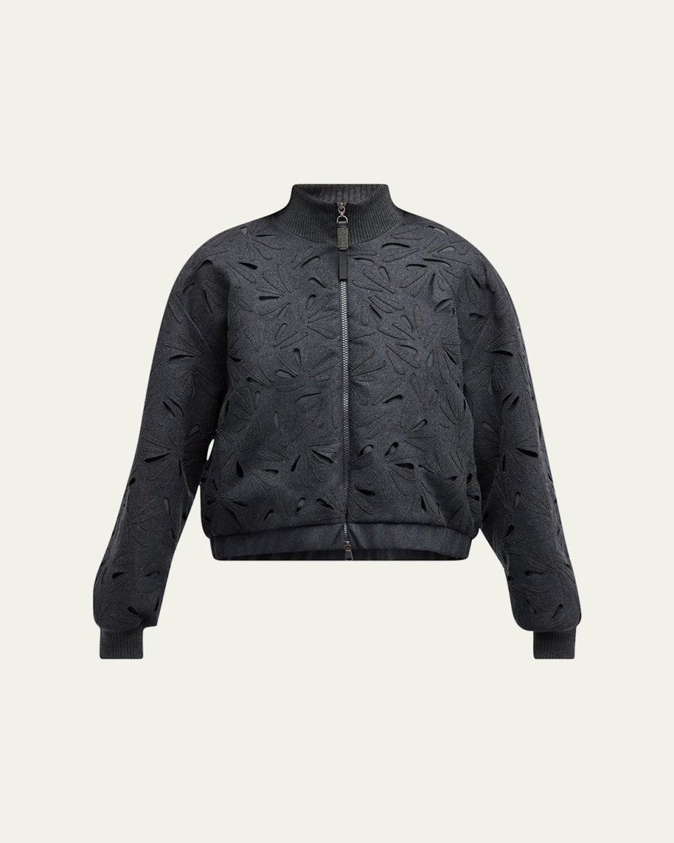Laser-Cut Floral Bomber Jacket